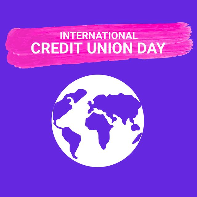 Composition of credit union day text over globe. Credit union day and celebration concept digitally generated image.