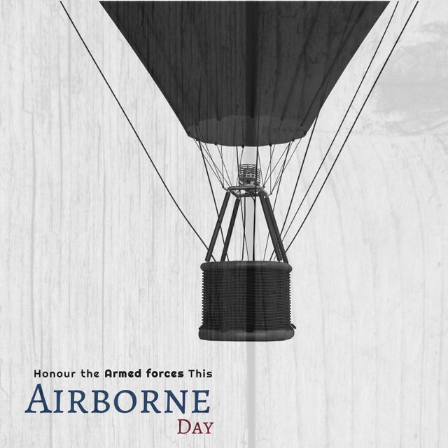 Image of airborne day over grey background with hot air balloon. Aircraft, travel, transport and celebration concept.