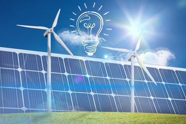 lightbulb graphic with solar panel and wind turbine - Download Free Stock Photos Pikwizard.com