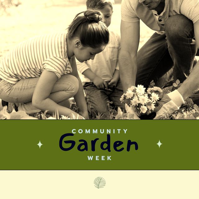 Composition of garden community week text over blurred background. Garden community week and celebration concept digitally generated image.