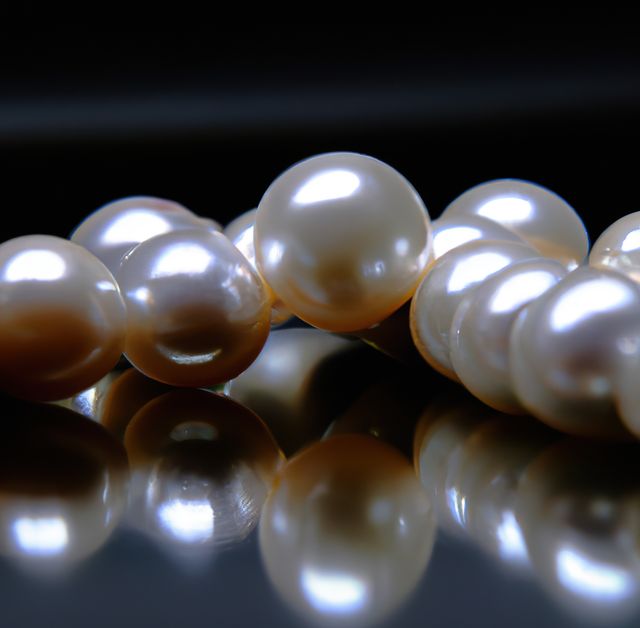 Close up of pearls created using generative ai technology. Texture, nature and material concept, digitally generated image.